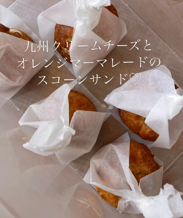 九州クリームチーズとオレンジマーマレードの
スコーンサンド♡🥰

作りました♡

確か前回は母の日でしたw
間が開きましたが、
また食べようかなと思う間隔的には
ちょうど良いかもですねwww

スコーンには、
国産の全粒粉も混ぜ込み、
焼いています。

ザグっとして噛むほどに広がる小麦のお味
大好きです😍

また、単体でもおいしすぎる九州産の
クリームチーズをたっぷりとサンドし
柑橘のジャムはさみました。

この組み合わせがほんと好きで✨

皆様も是非お試しくださいませ。

テイクアウトも可能です✨✨

よろしくお願いいたします。